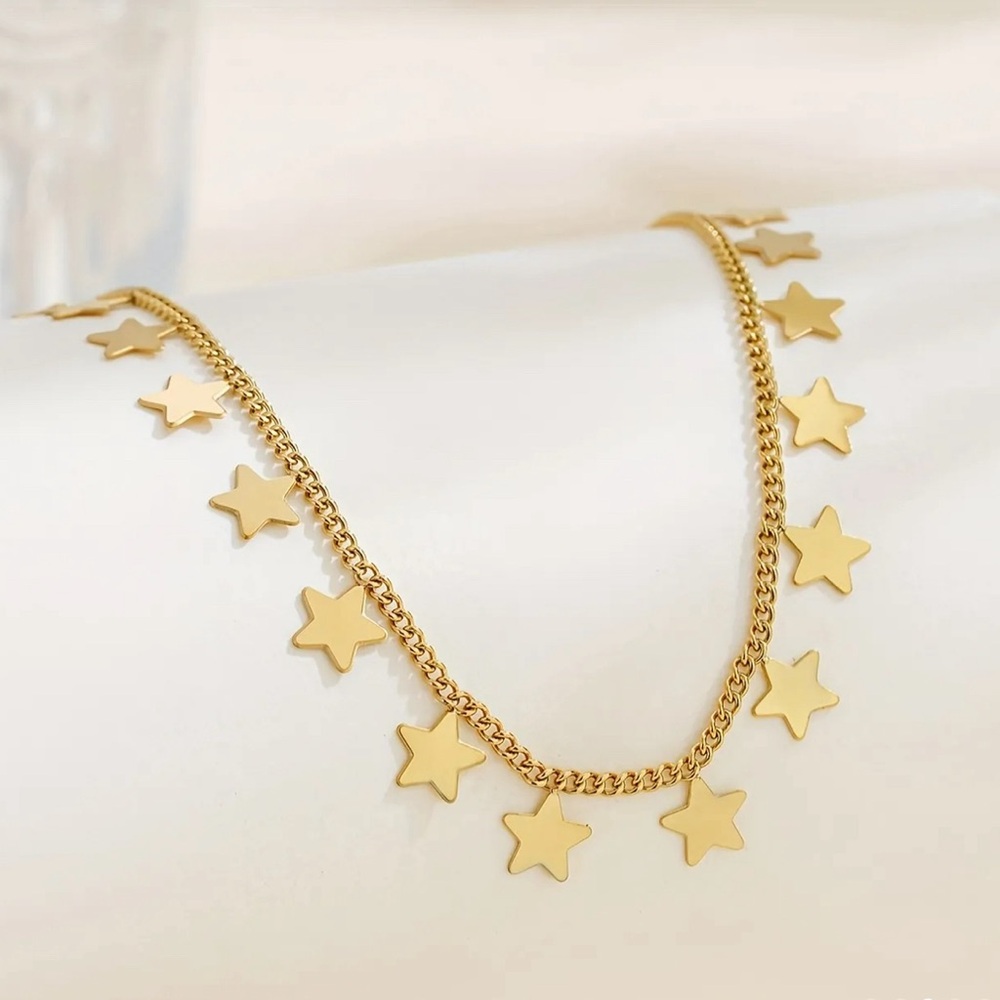 18K Gold Plated Stainless Steel Star chain necklace boho design
